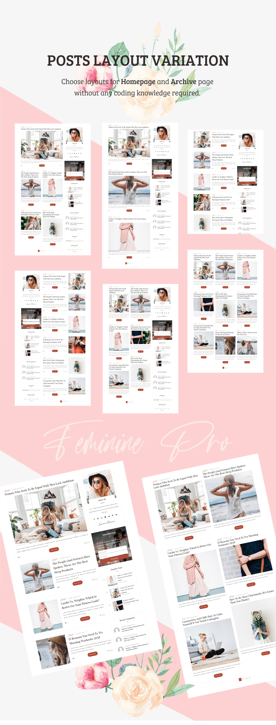 Feminine WordPress Theme Layouts